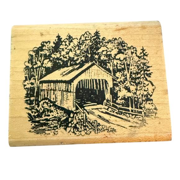 Embossing Arts Co Vintage 1986 Covered Bridge In The Country Rubber Stamp - Picture 1 of 3